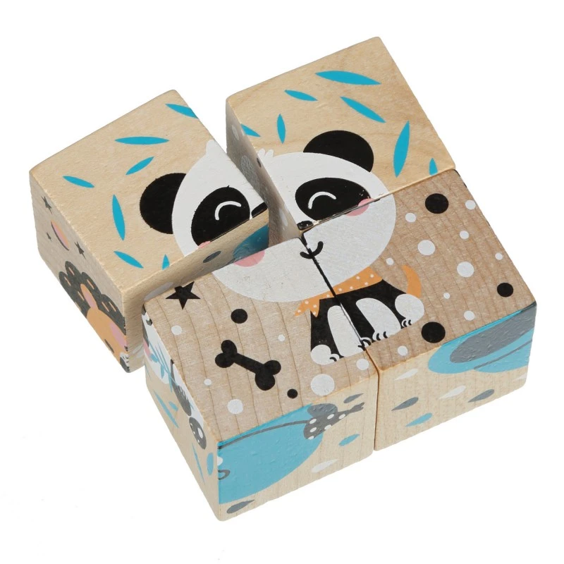 Дървени кубчета Cubika, Животни, 4 кубчета, 6 пъзела